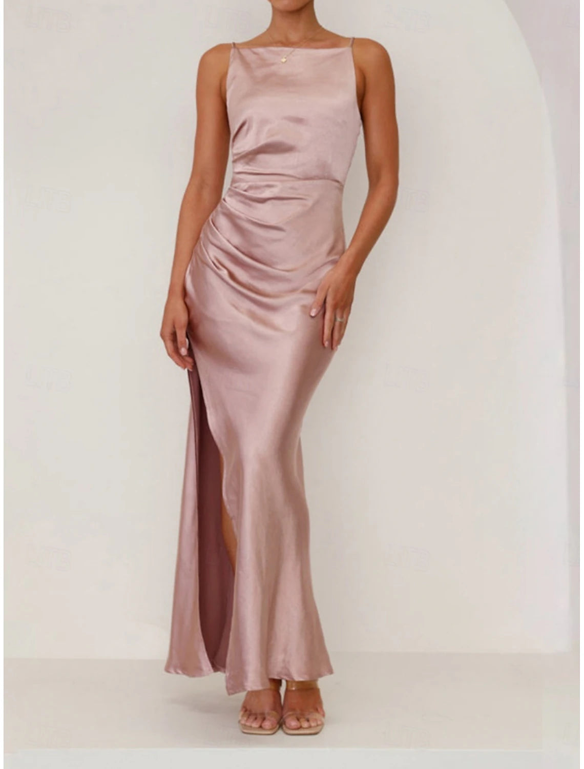 Women's Maxi Dress Party Dress Satin Dress Elegant Sexy Formal Party Wedding Guest Engagement Regular Fit Plain Sleeveless Crew Neck Black Pink Blue Green Summer Spring Fall