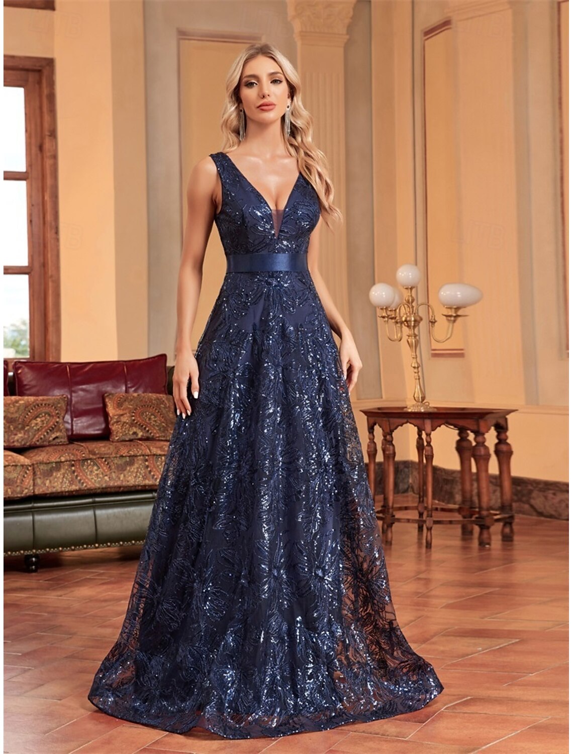 A-Line Prom Dresses Vintage Dress Formal Prom Floor Length Sleeveless Spaghetti Strap Sequined with Glitter Sequin Embroidery