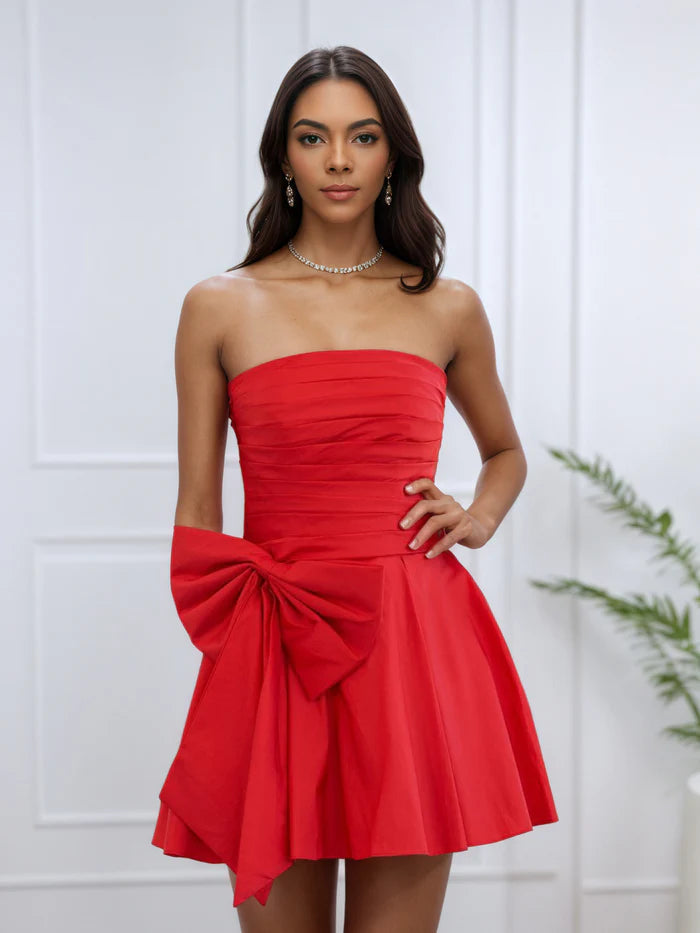 Bowknot Jade Ruched Strapless Homecoming Dress