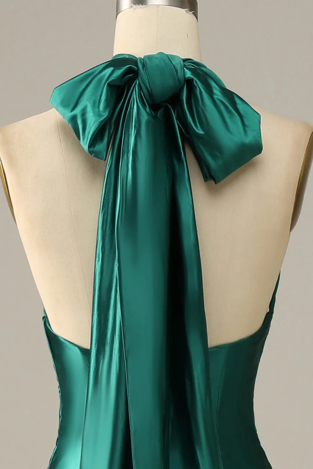 DingJiDress Dark Green Halter Lace Up Mermaid Prom Dress With Slit