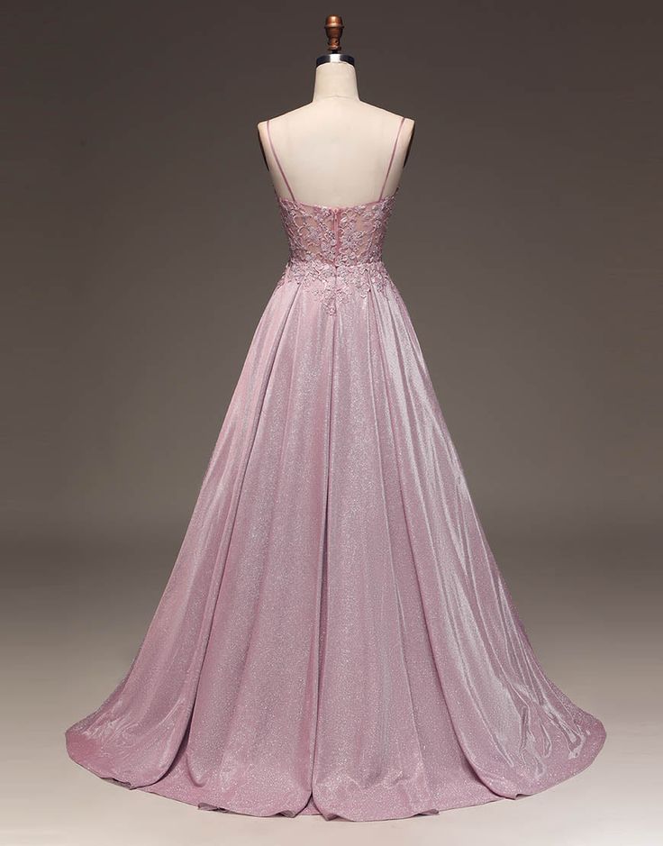 A-Line Spaghetti Straps Long Glitter Prom Dress