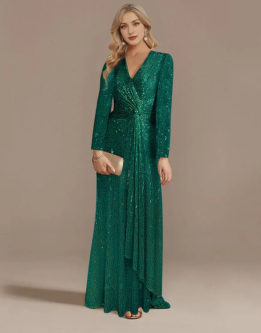Glitter Navy Mother of the Bride Dress with Long Sleeves