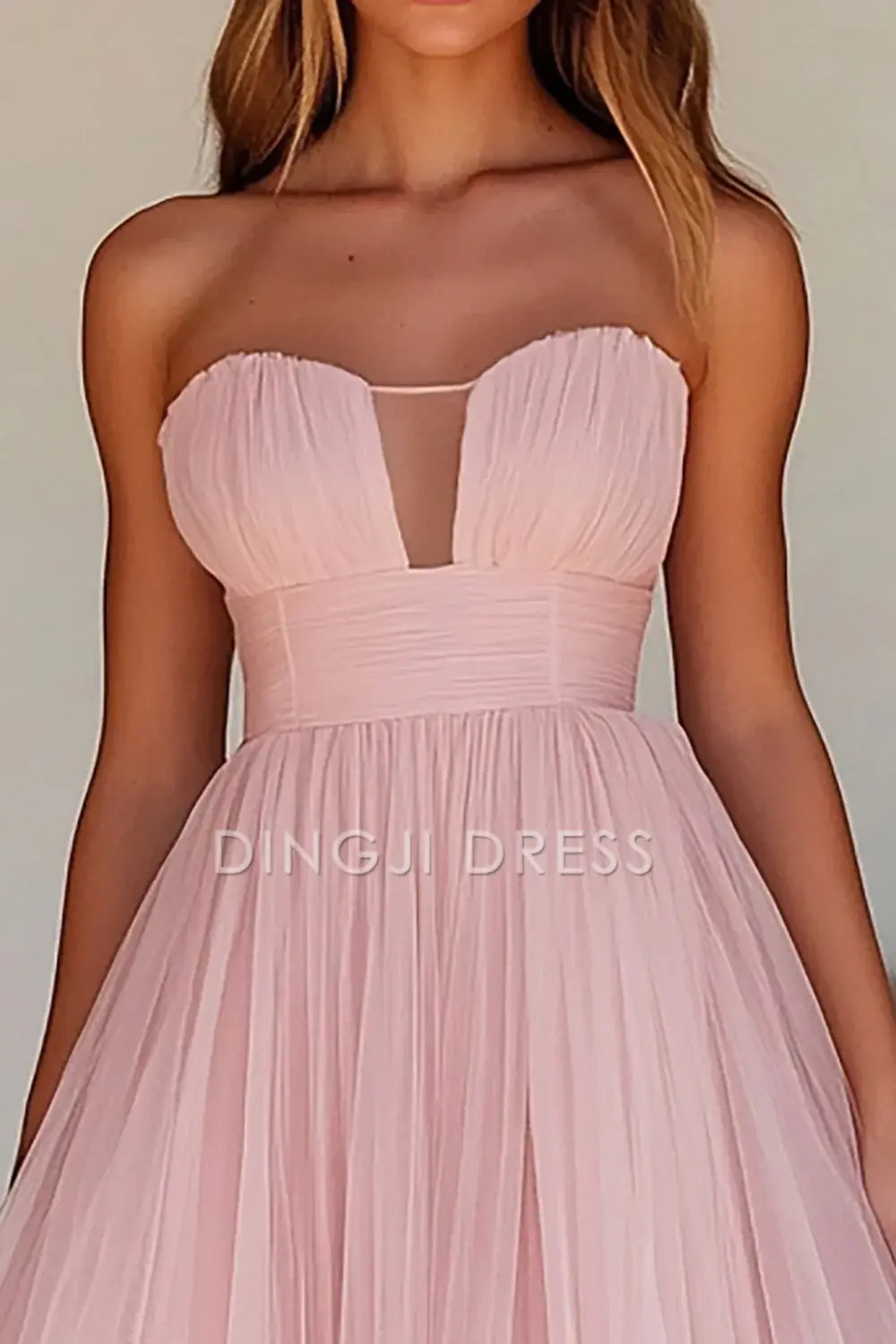 DingJiDress High Quality Dress Elegant A Line Strapless Tulle Knee-Length Fashion Prom Dress