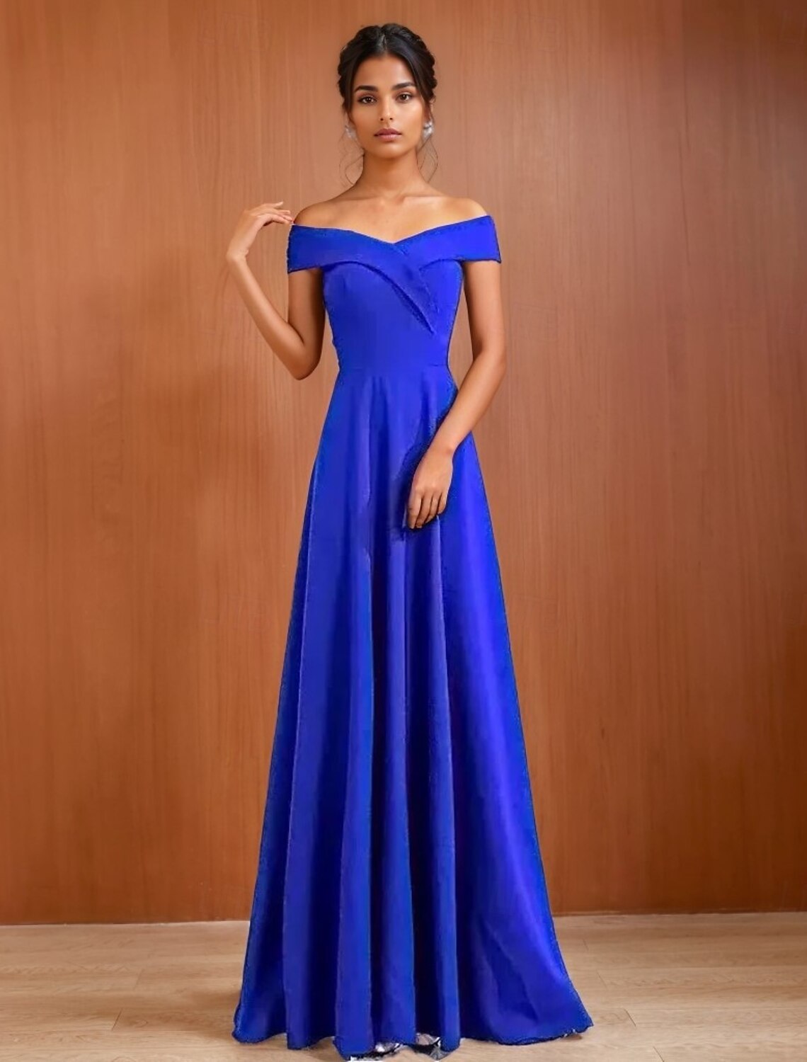 A-Line Evening Gown Elegant Dress Formal Wedding Floor Length 3/4 Length Sleeve Off Shoulder Sequined with Criss Cross