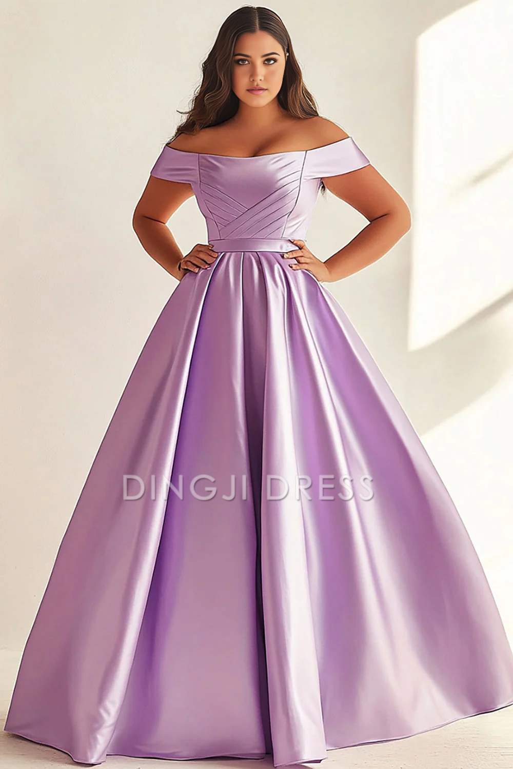 DingJiDress High Quality Dress Simple A Line Off Shoulder Satin Pleated Long Plus Size Elegant Prom Dress