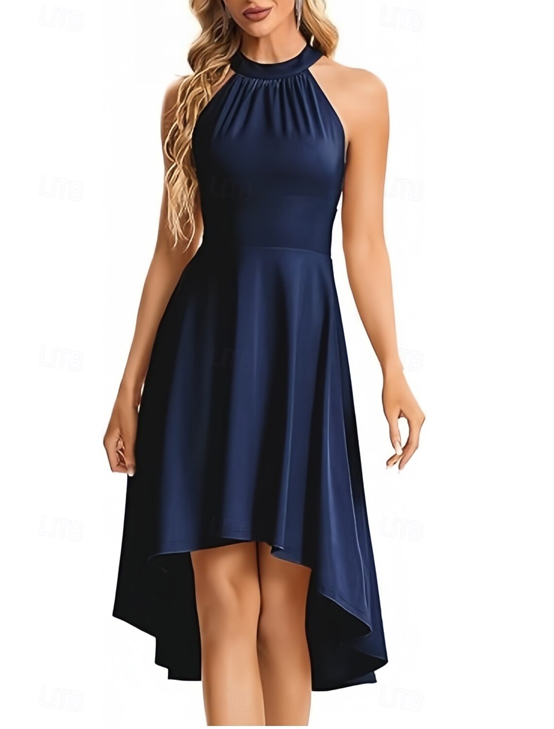 A-Line Wedding Guest Dresses High Low Dress Wedding Guest Homecoming Asymmetrical Sleeveless Crew Neck Fall Wedding Guest Stretch Crepe with Ruched