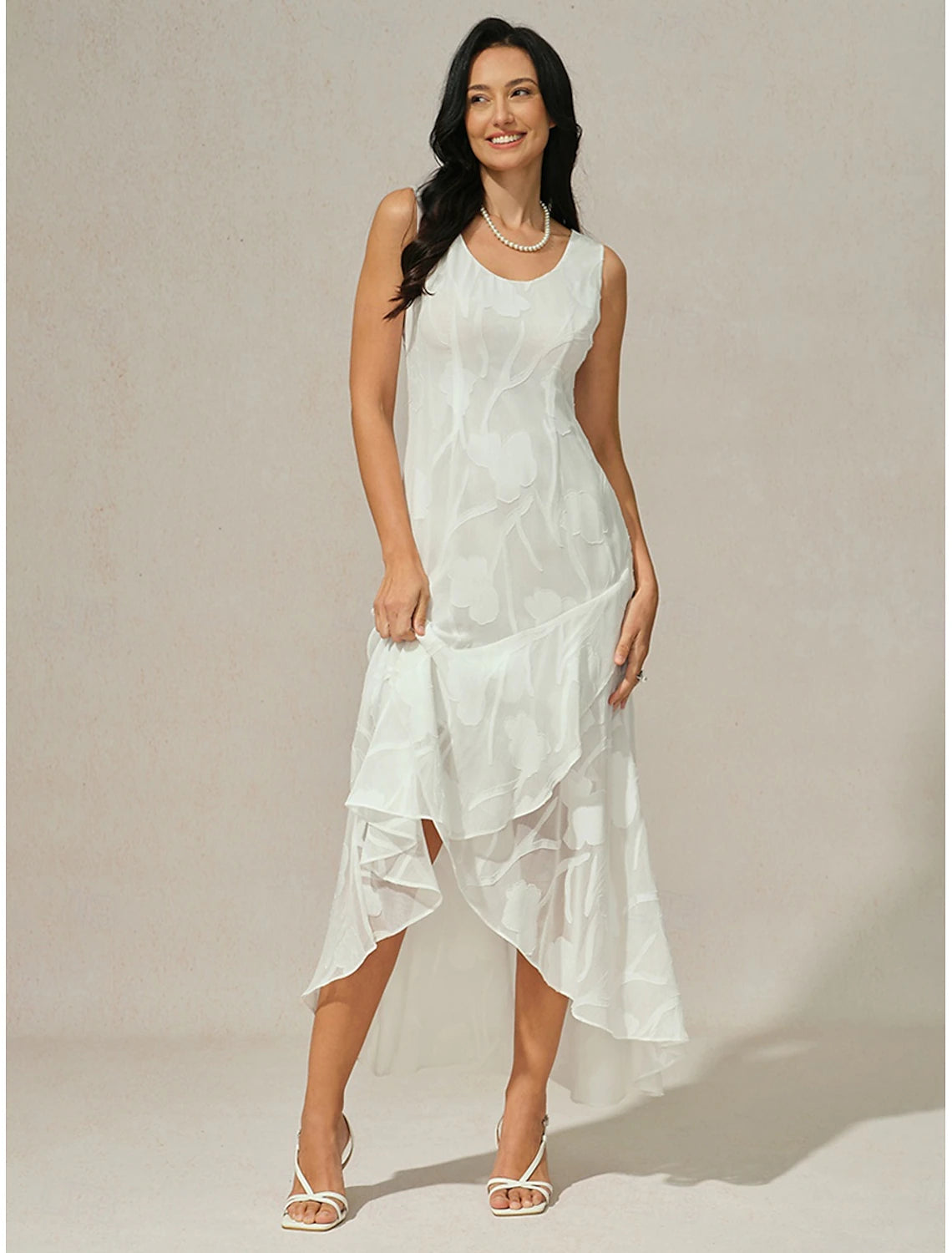 Women's Maxi Dress Ruffle Dress Elegant Wedding Wedding Guest Evening Party Regular Fit Floral Sleeveless U Neck White Summer Spring