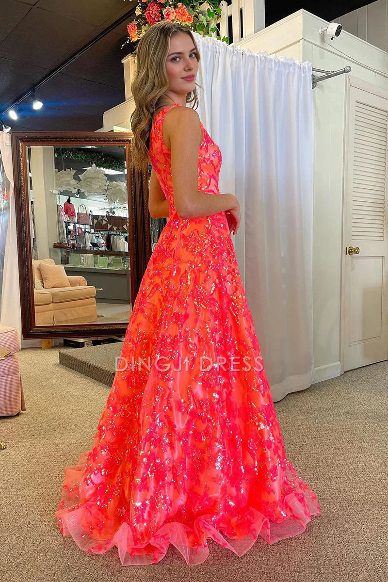 DingJiDress Formal Dress Gorgeous A-Line One Shoulder Sequins Lace Party Sparkle Prom Dress