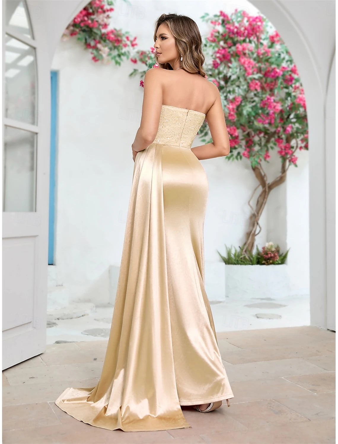 Mermaid / Trumpet Quinceanera Dresses Elegant Dress Wedding Wedding Guest Floor Length Sleeveless Strapless Polyester Backless with Sequin