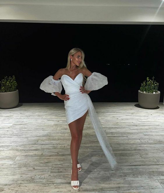 White minimalist short satin back to school dress