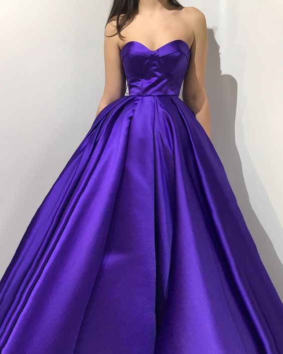 Purple satin elegant A-line version ball dress party dress long evening dress