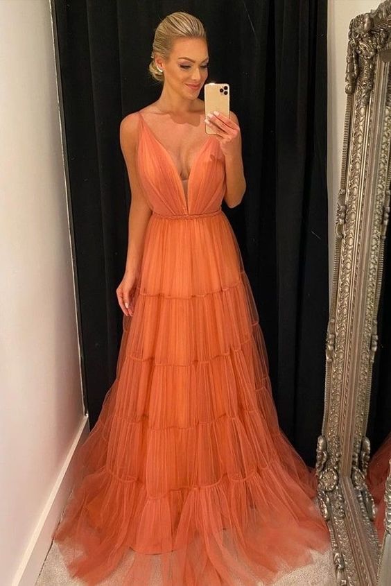 Simple and stylish long sheer sleeveless dance evening gown