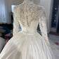 Wedding Dress  Flowers Pearls High Neck Lace Dresses Bridal Long Sleeve Ball Gowns For Women Ivory Muslim Engagement Dress