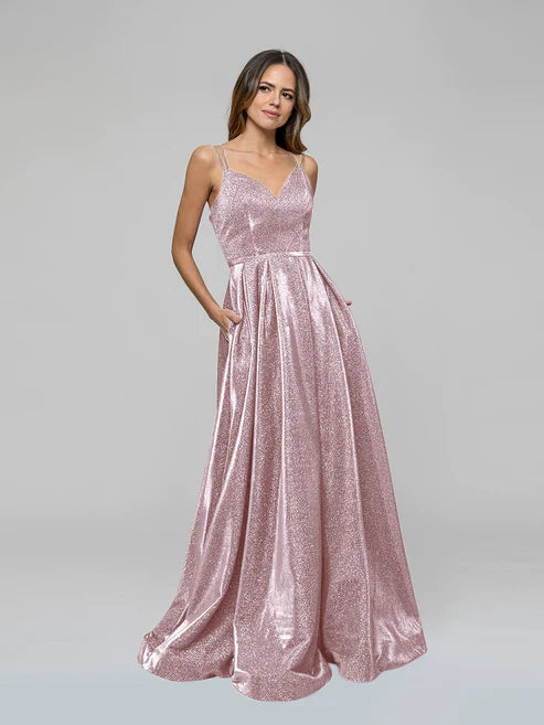DingJiDress V-neck Sparkly A Line Long Prom Dresses Glitter Ball Gown