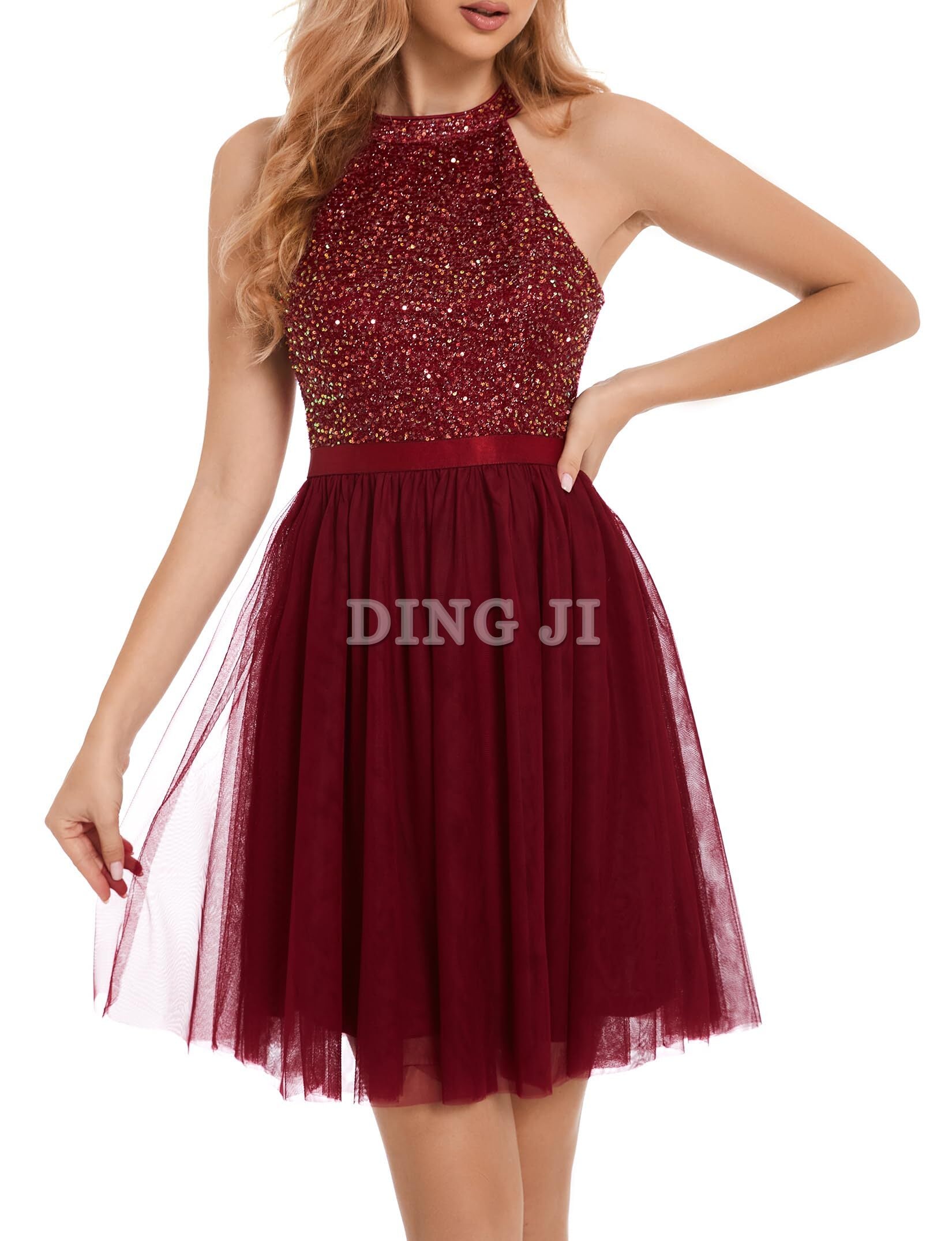 DingJiDress Prom Dress Homecoming Dresses Sequin Dress A Line Prom Cocktail Swing Tulle Dress Sparkly Formal Wear Dresses Wedding Guests Dresses