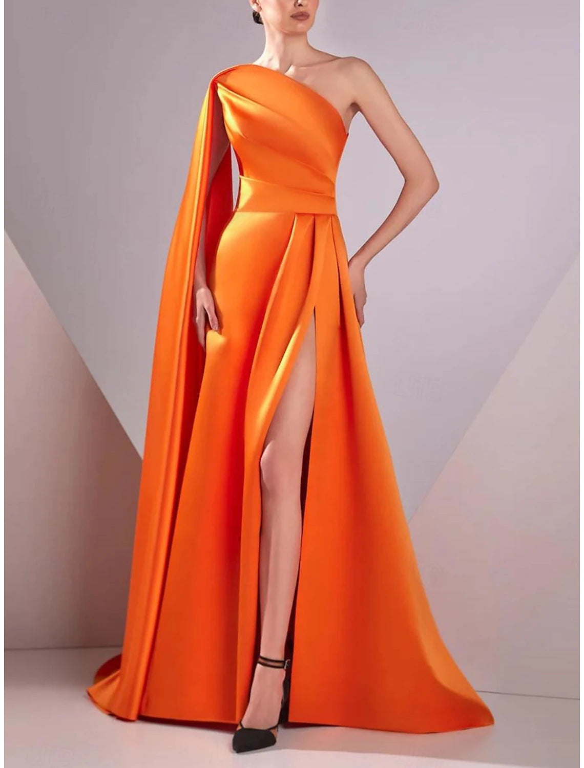 A-Line Evening Gown Elegant Dress Formal Floor Length Sleeveless One Shoulder Satin with Ruched Masquerade Dress