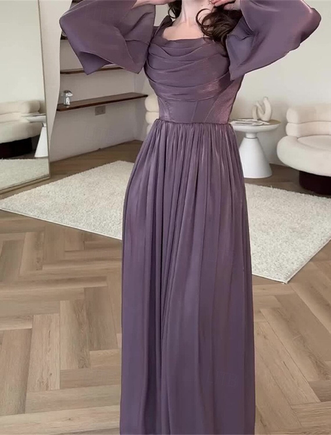 A-Line Quinceanera Dresses Elegant Dress Formal Wedding Floor Length Long Sleeve Square Neck Chiffon with Pleats