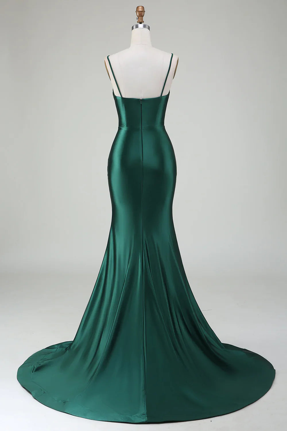 DingJiDress Dark Green Mermaid Spaghetti Straps Sweep Train Prom Dress