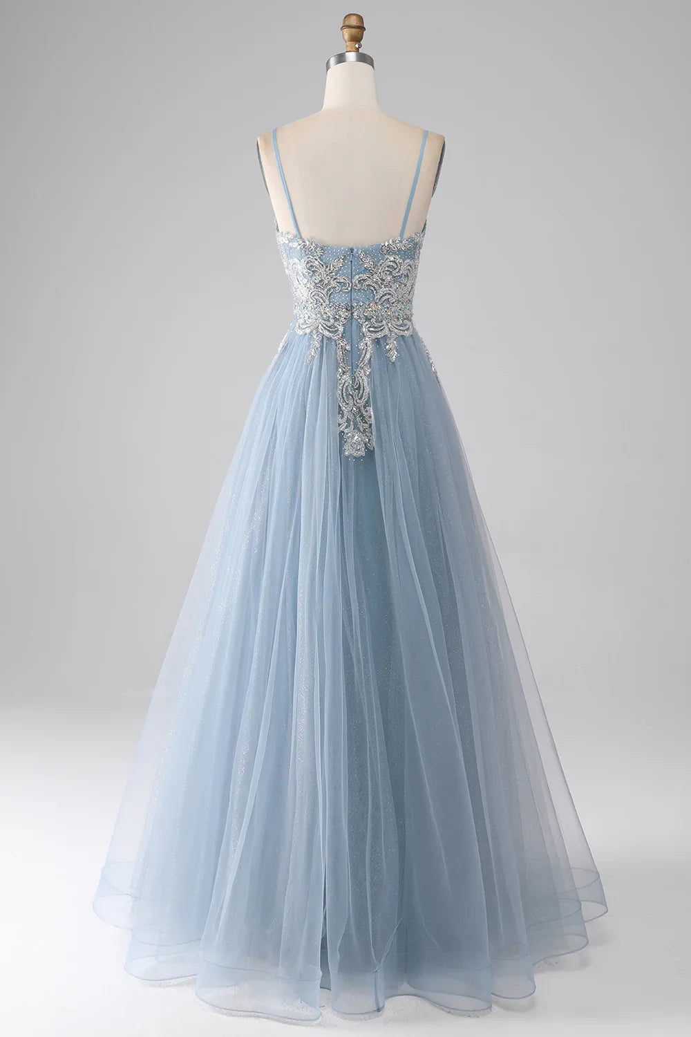 DingJiDress Grey Blue Mermaid Spaghetti Straps Sparkly Sequin Long Prom Dress