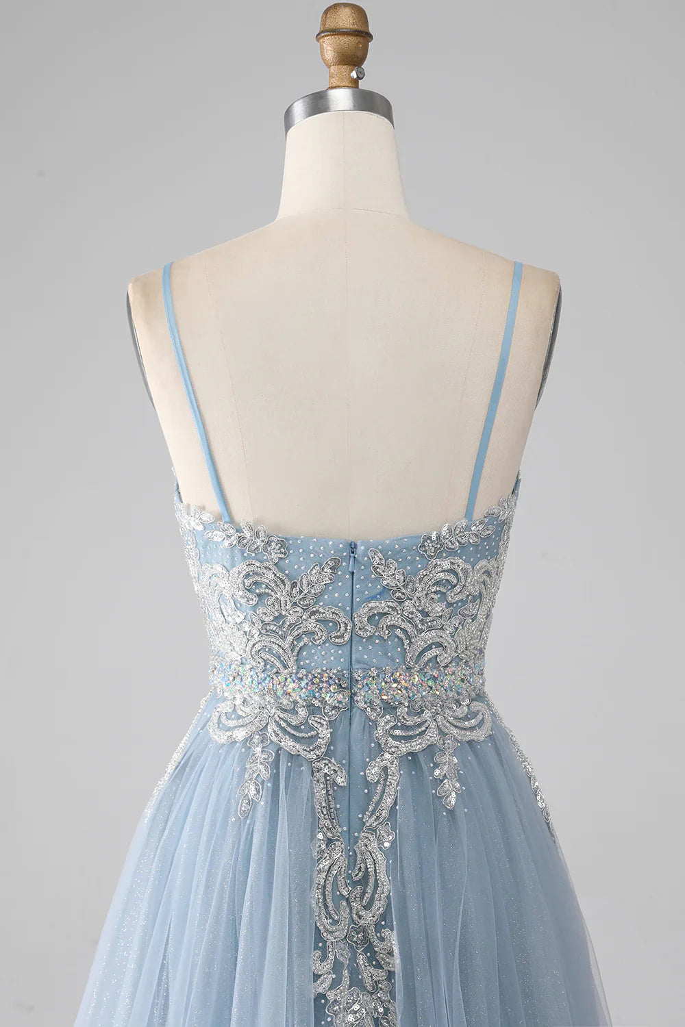 DingJiDress Grey Blue Mermaid Spaghetti Straps Sparkly Sequin Long Prom Dress