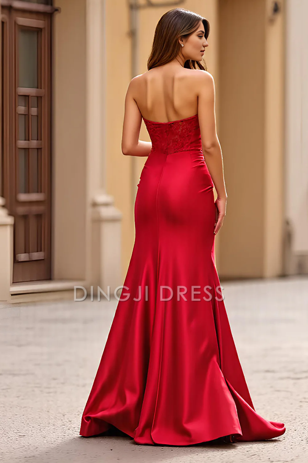 DingJiDress High Quality Dress Elegant Mermaid Sheath Strapless Sweetheart Long With Slit Prom Dress