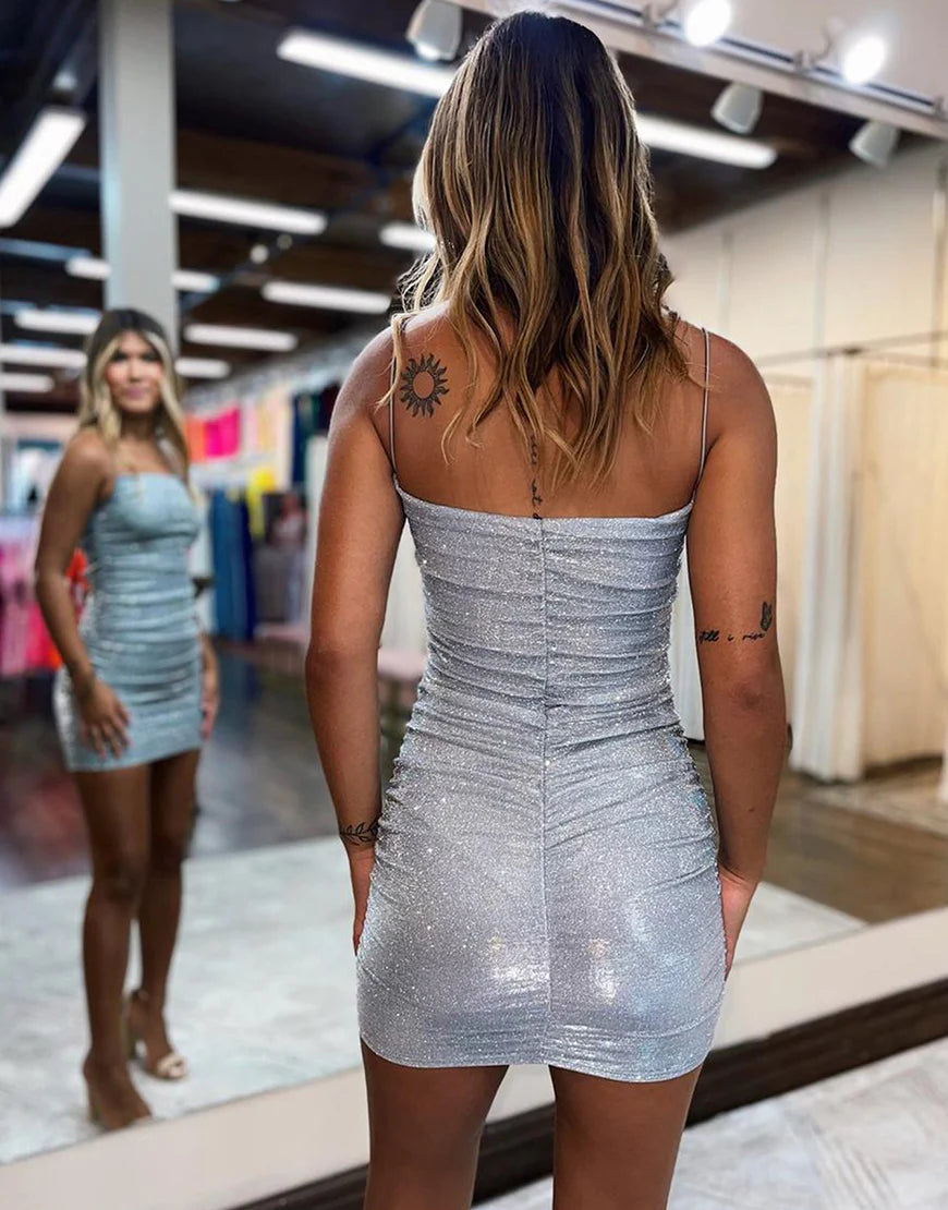 Sparkly Silver Short Homecoming Dress