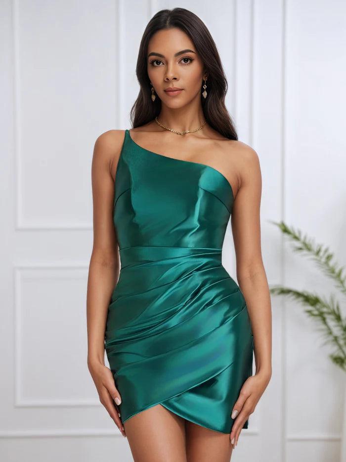 Peacock One Shoulder Ruched Homecoming Dress