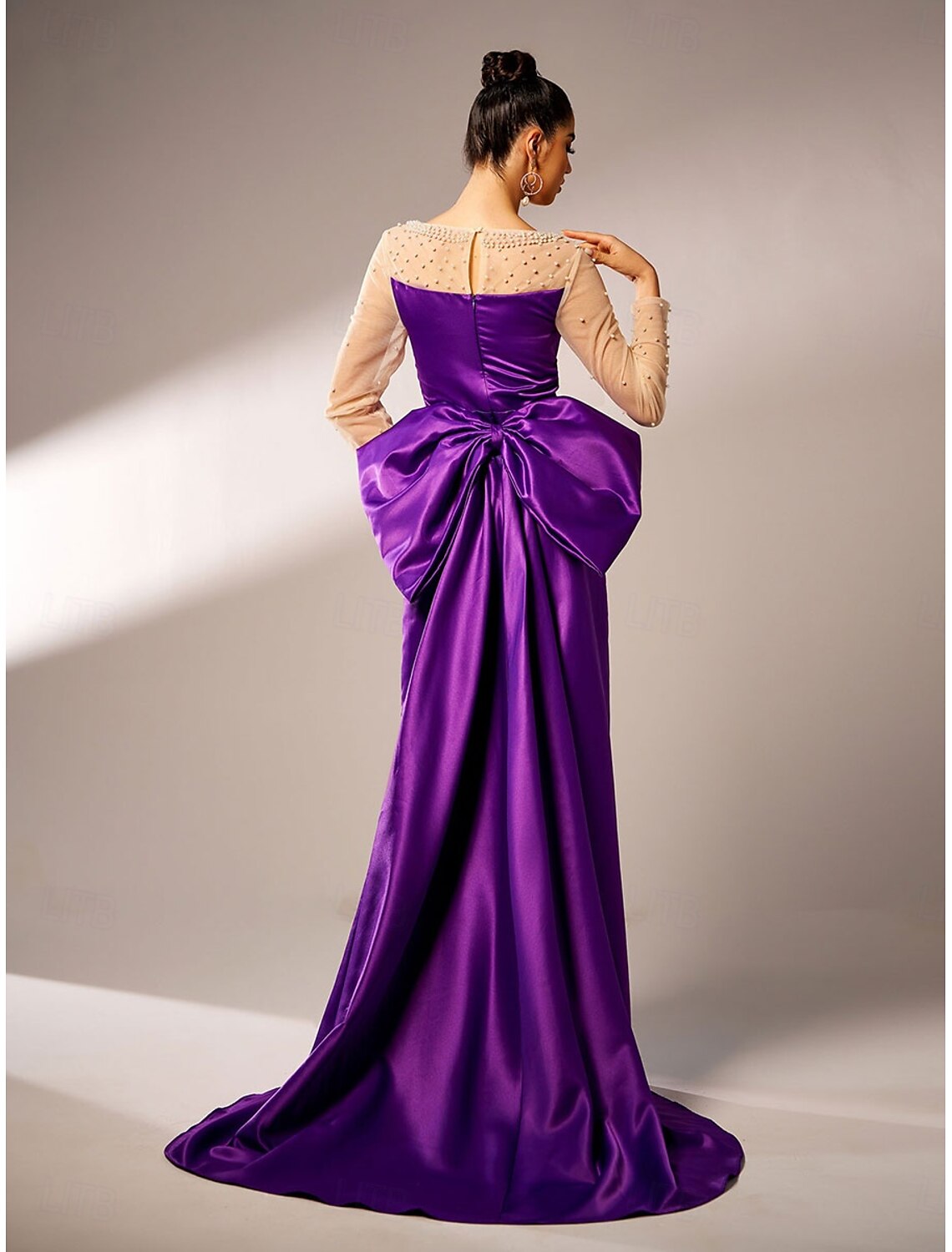 Mermaid / Trumpet Party Dresses Elegant Dress Wedding Wedding Guest Sweep / Brush Train Long Sleeve Crew Neck Polyester with Beading Sequin