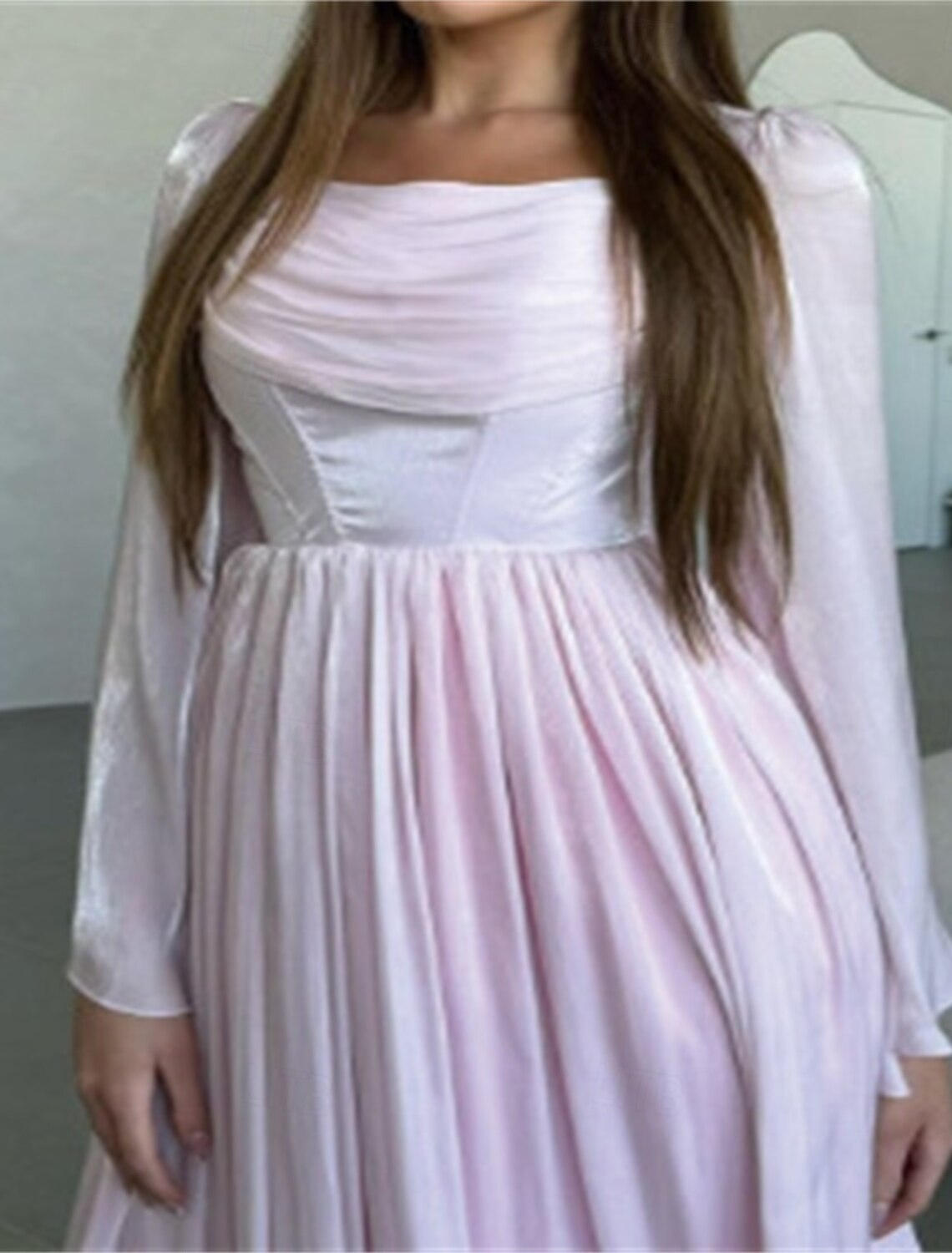 A-Line Quinceanera Dresses Elegant Dress Formal Wedding Floor Length Long Sleeve Square Neck Chiffon with Pleats