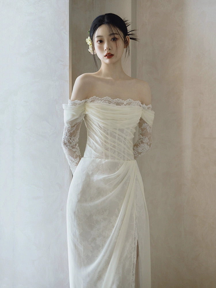 Off Shoulder Lace Long Wedding Dress Evening Party Dresses