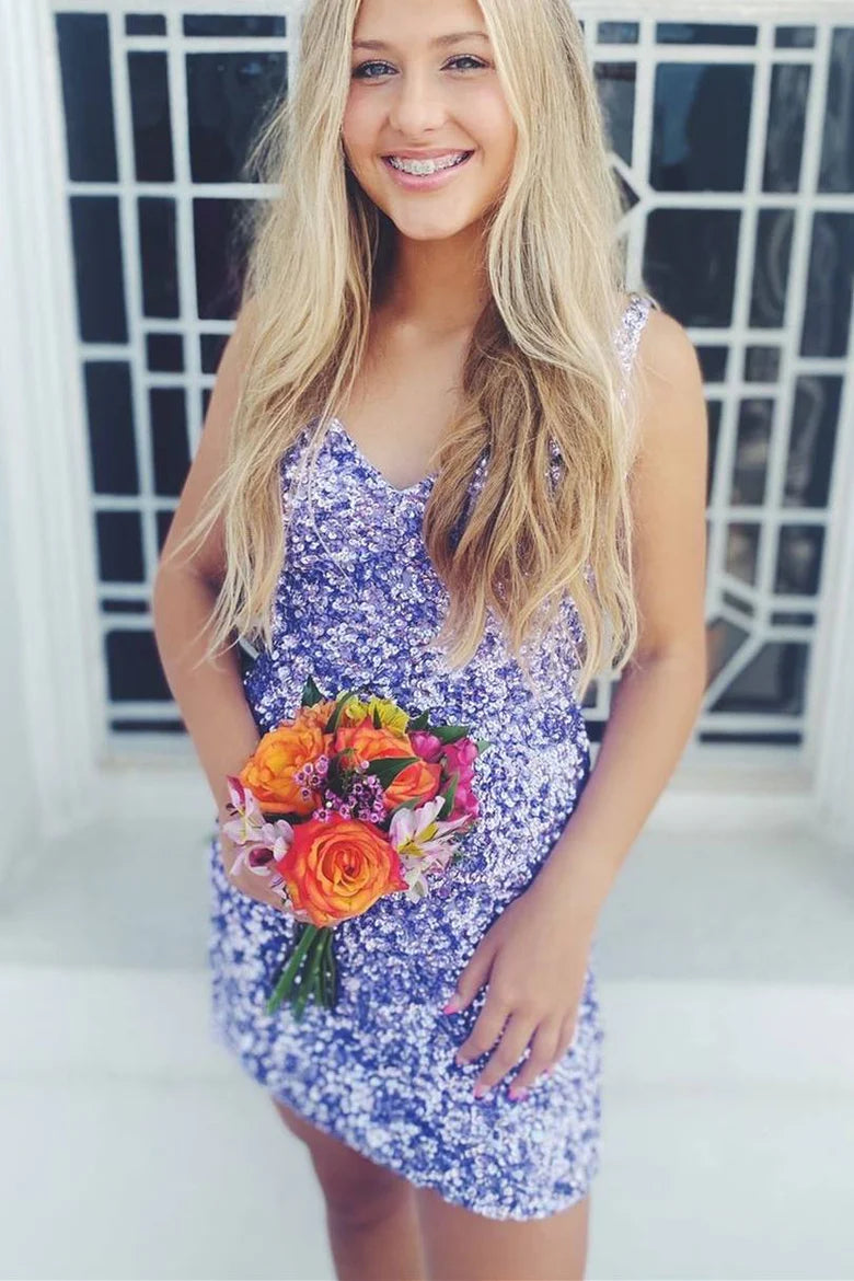 Red Sequins Tight Mini Homecoming Dress