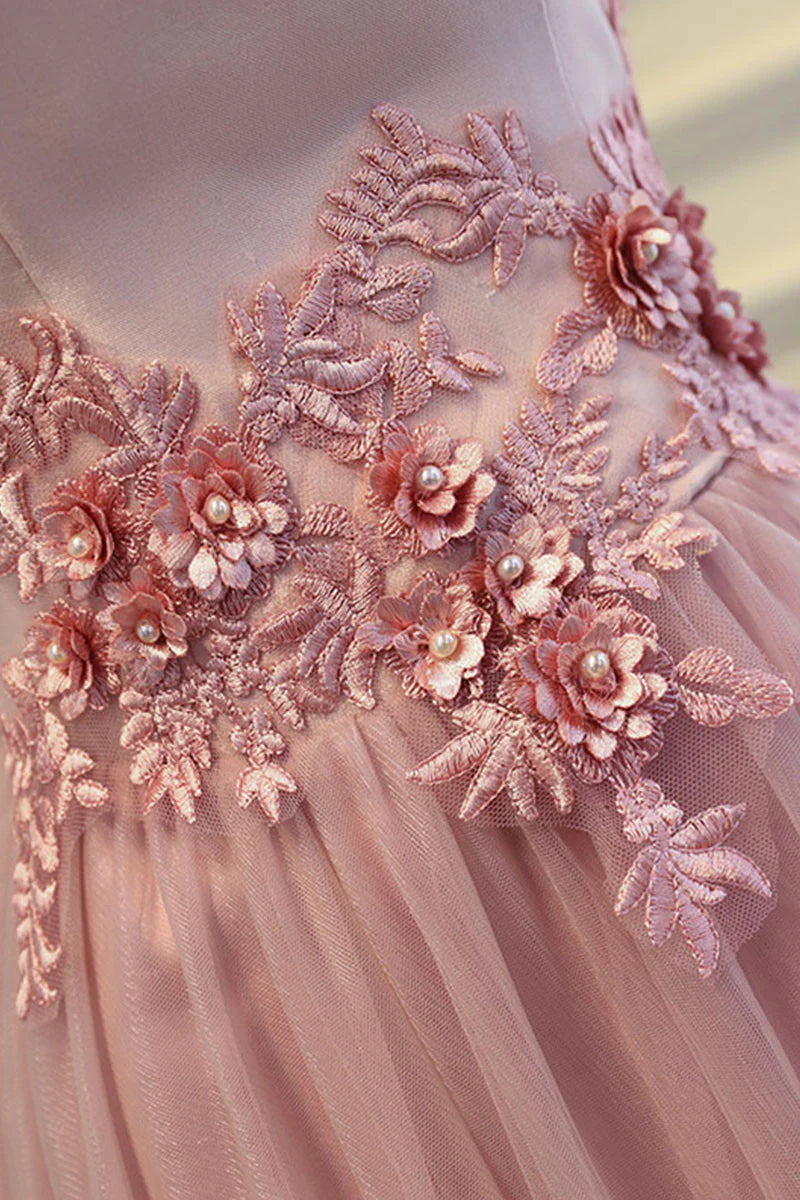 A-line off shoulder tulle long prom dress tulle bridesmaid dress