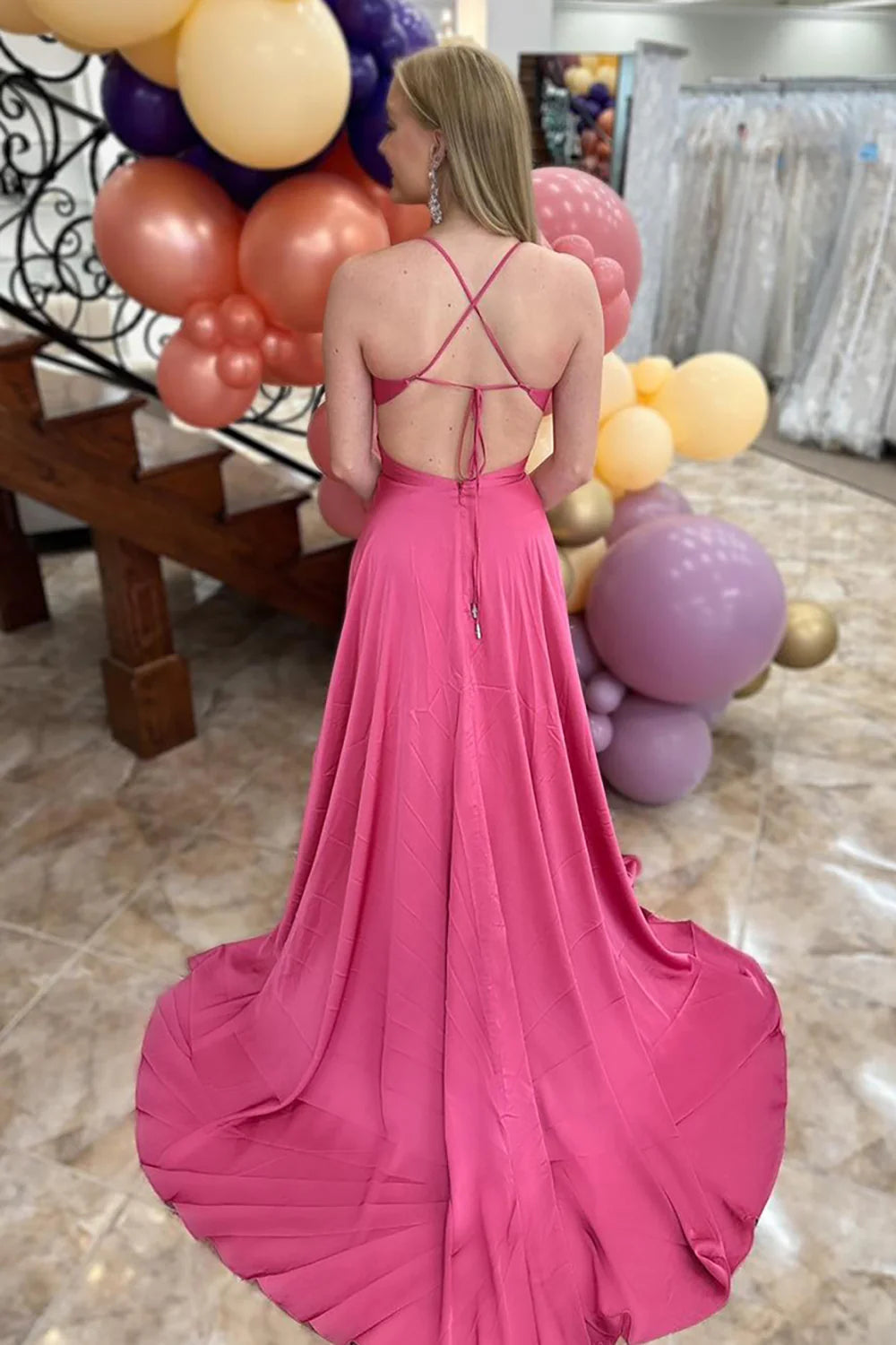 Fashion backless A-line version V-neck long ball gown