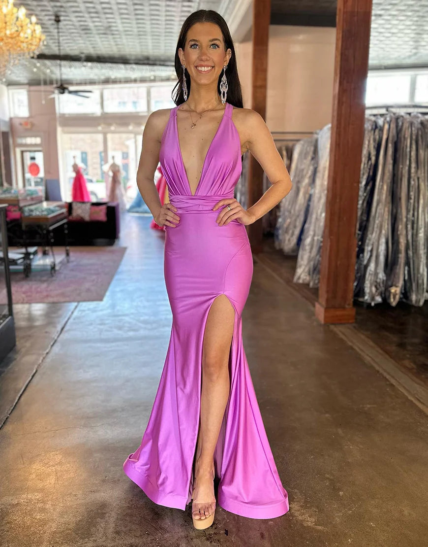 Grey Green Mermaid Backless Long Prom Dress