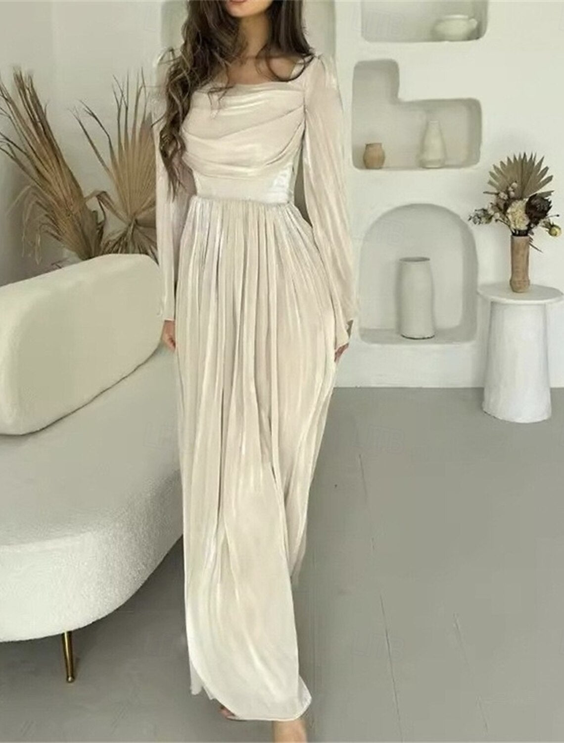 A-Line Quinceanera Dresses Elegant Dress Formal Wedding Floor Length Long Sleeve Square Neck Chiffon with Pleats