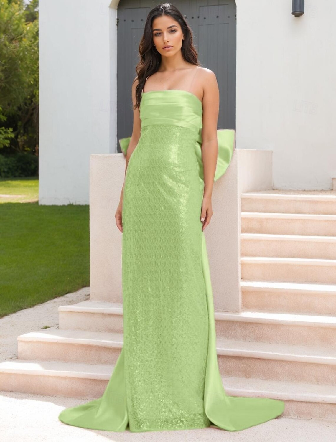 PInk Dress Evening Sequin Beaded Gown Elegant Dress Formal Wedding Floor Length Sleeveless Off Shoulder Satin with Bow
