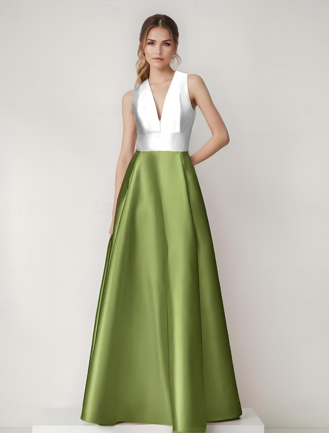 A-Line Evening Gown Pink And Black Elegant Dress Color Block Hollow Out Back Semi Formal Wedding Floor Length Sleeveless V Neck Satin with Side Pocket