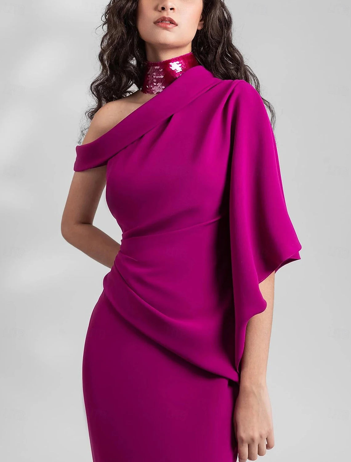 Mermaid Wedding Guest Dresses Elegant Dress Formal Wedding Guest Floor Length Sleeveless One Shoulder Pink Dress Chiffon with Pleats