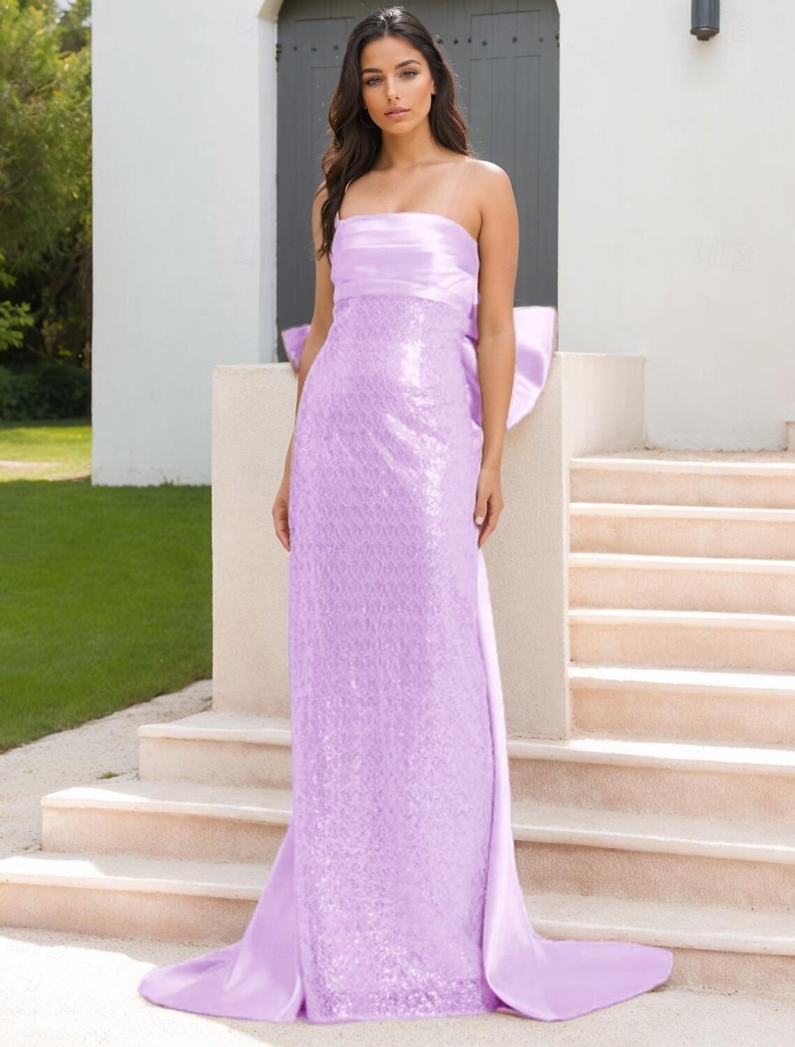 PInk Dress Evening Sequin Beaded Gown Elegant Dress Formal Wedding Floor Length Sleeveless Off Shoulder Satin with Bow