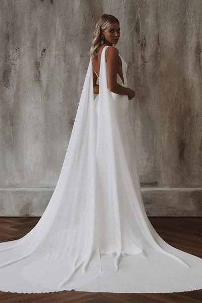 Elegant Mermaid V Neck Elastic Satin Long Wedding Dresses