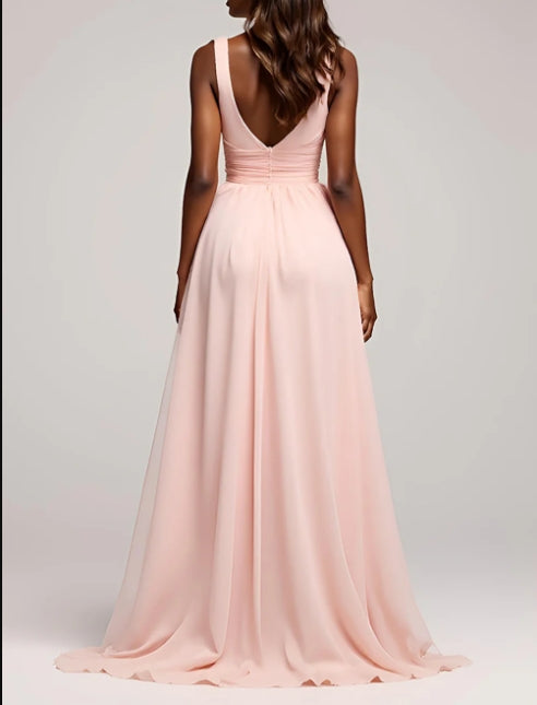 DingJiDress High Quality Dress Elegant A Line Deep V-Neck Pleated Simple Long With Slit Prom Dress