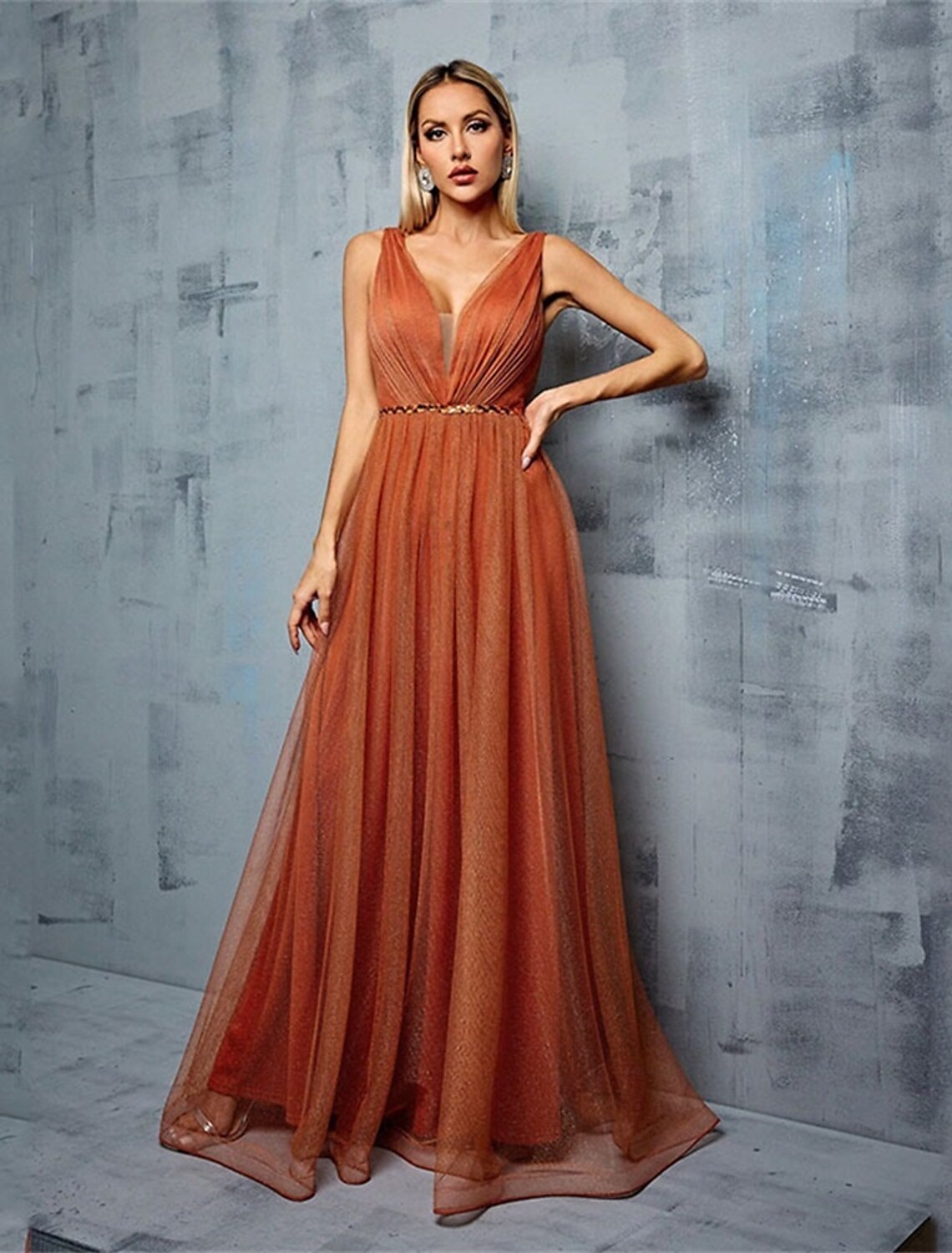 A-Line Quinceanera Dresses Elegant Dress Performance Wedding Floor Length Sleeveless V Neck Chiffon with Pleats