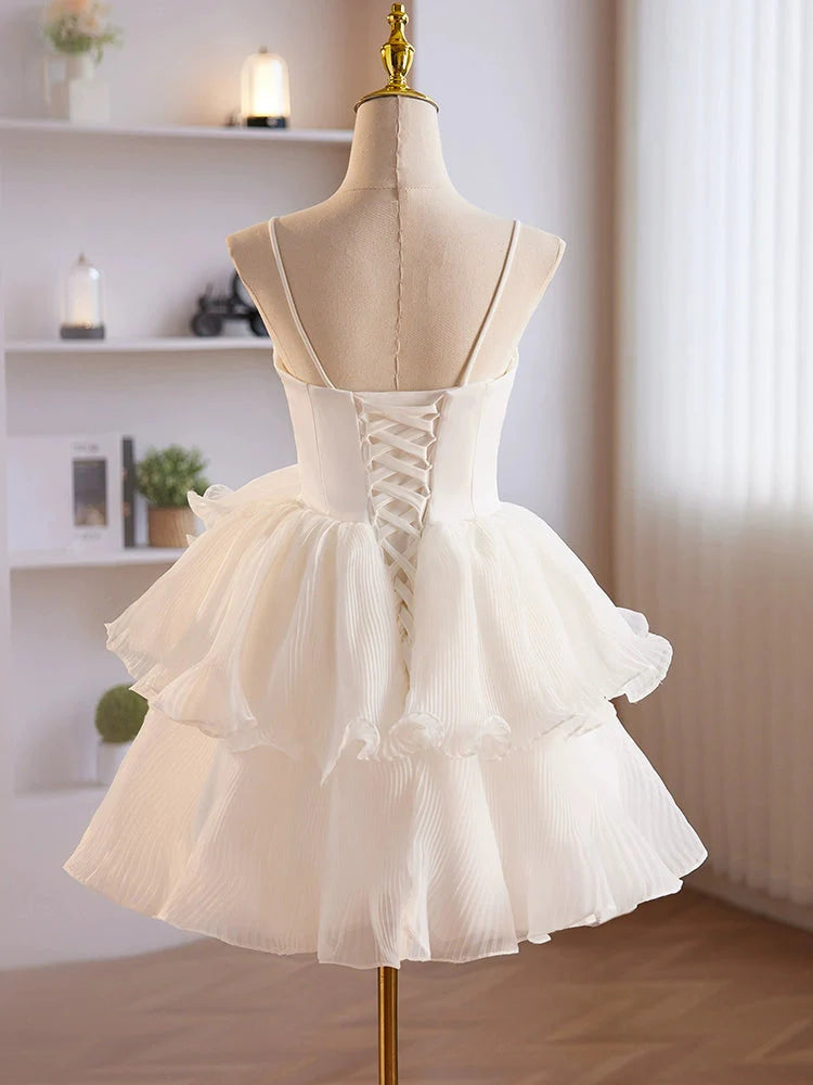 Cute Sweetheart Neck Organza White Short Prom Dress Cute Homecoming Dress