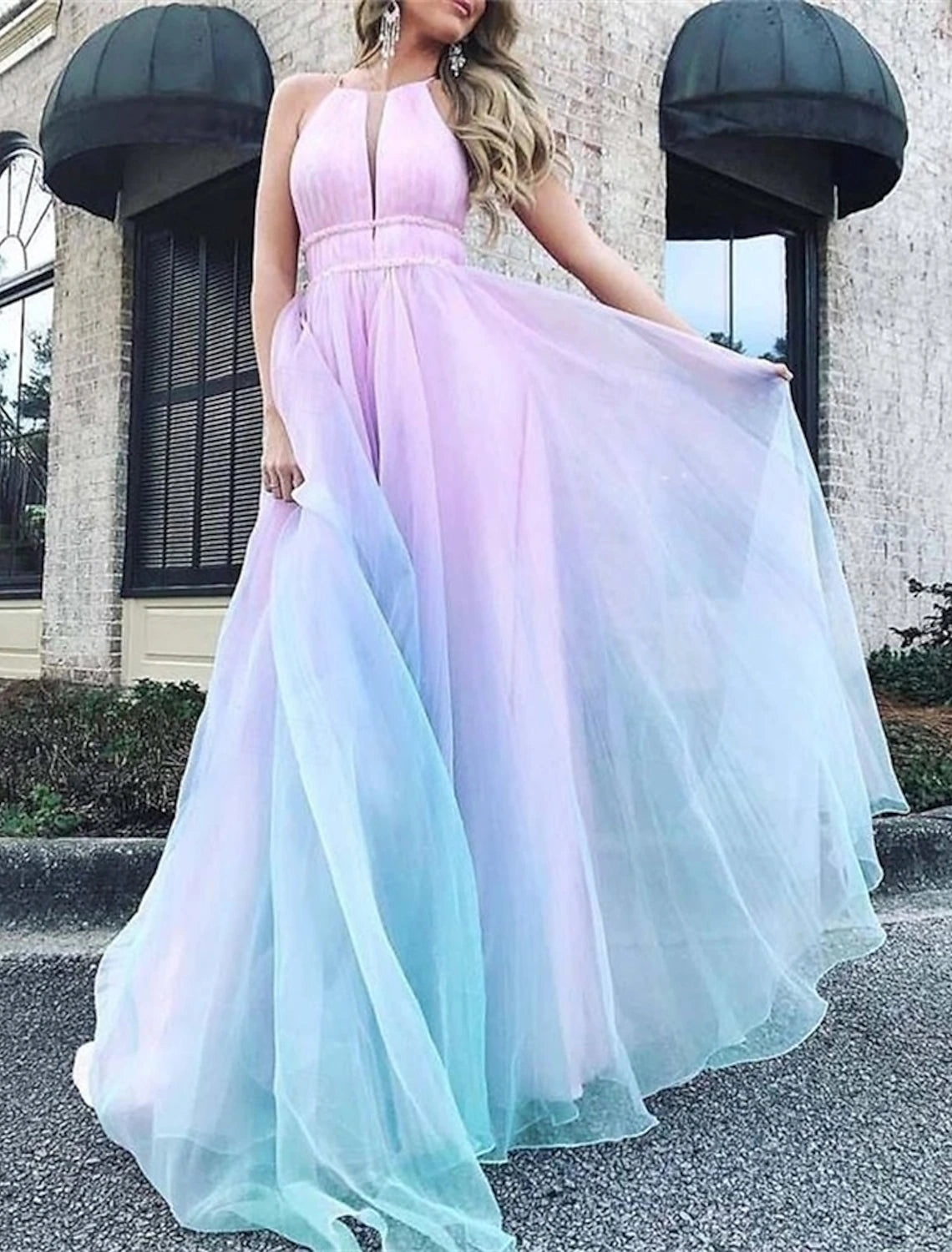 A-Line Quinceanera Dresses Elegant Dress Wedding Wedding Guest Floor Length Sleeveless Halter Neck Cotton Backless with Pleats