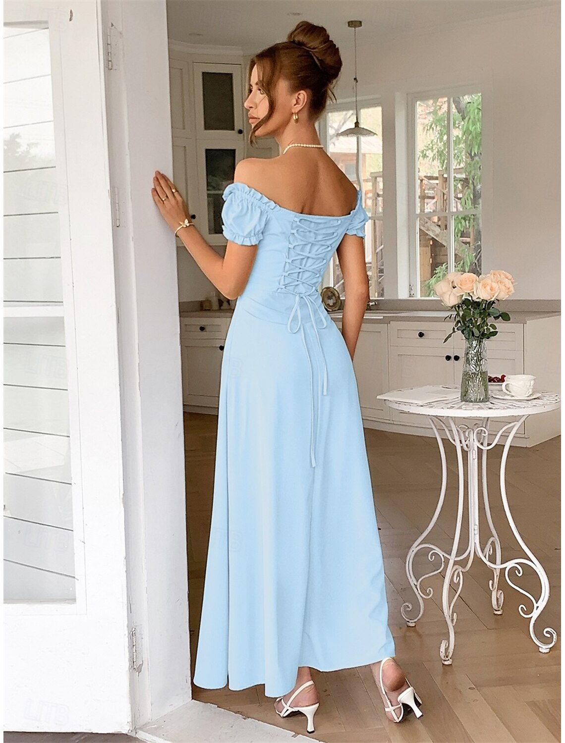 A-Line Quinceanera Dresses Elegant Dress Formal Wedding Floor Length Short Sleeve Off Shoulder Chiffon with Pleats