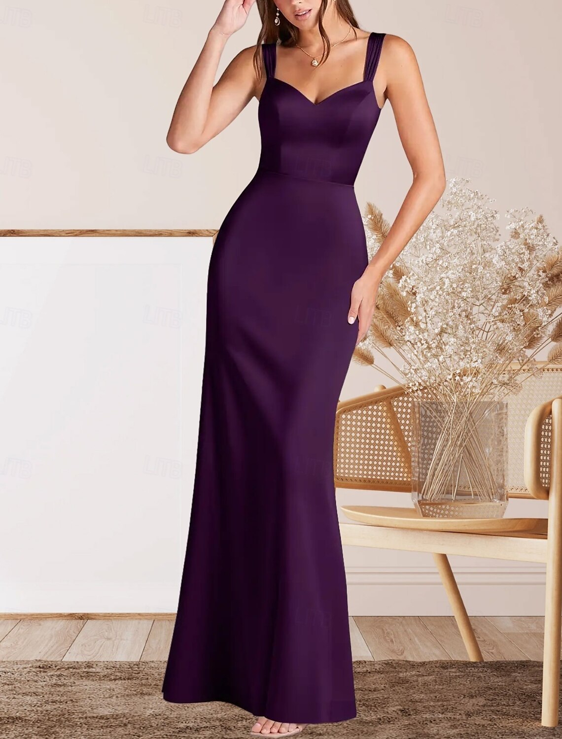 Mermaid / Trumpet Mother of the Bride Dress Wedding Guest Elegant Minimalist V Neck Floor Length Satin Sleeveless with Ruching