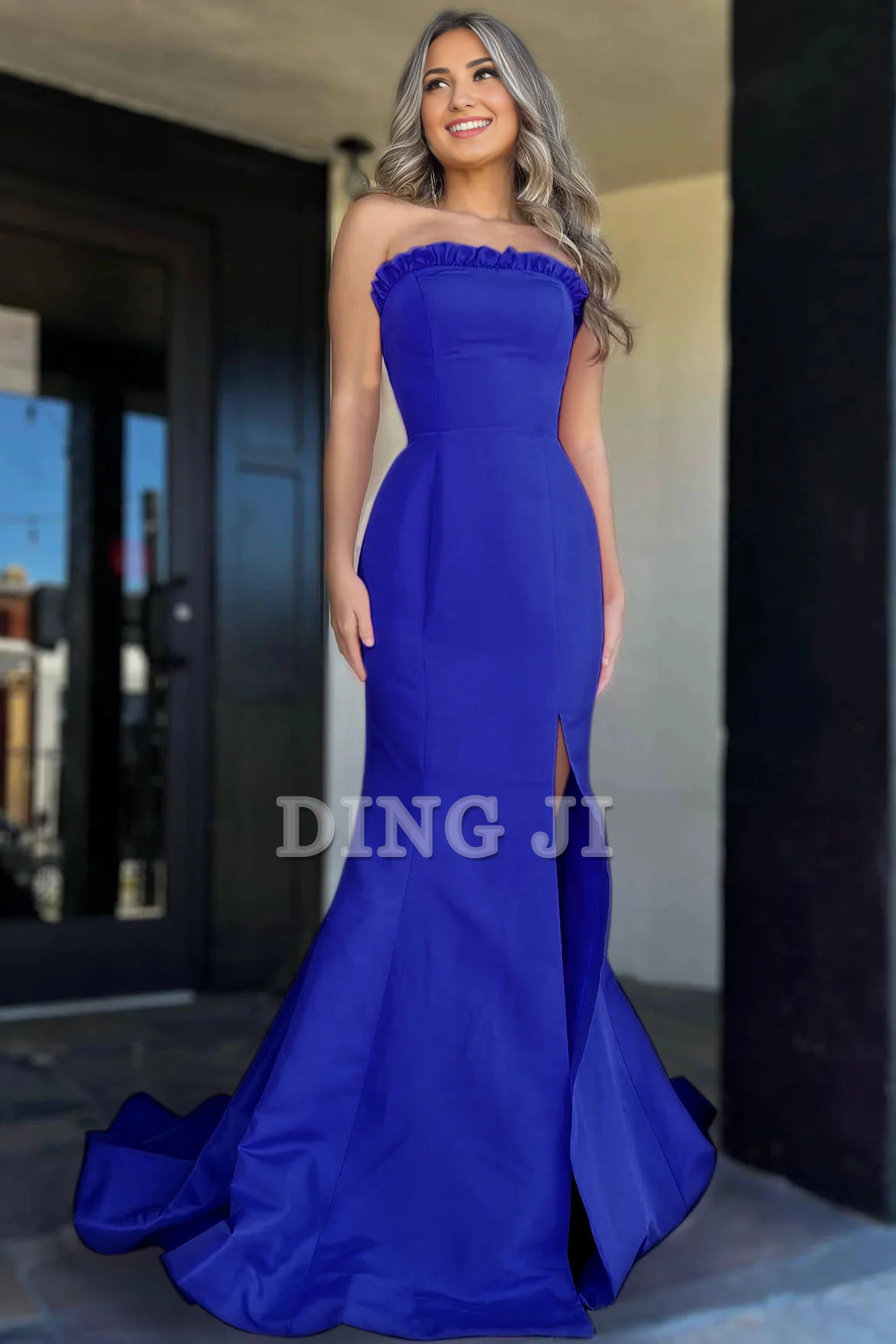 DingJiDress Evening Dress Strapless Ruffle Mermaid Cultivate oneself Side Fork Long Prom Dress Elegant Dignified Formal Women's Dresses Wedding Guest Dresses