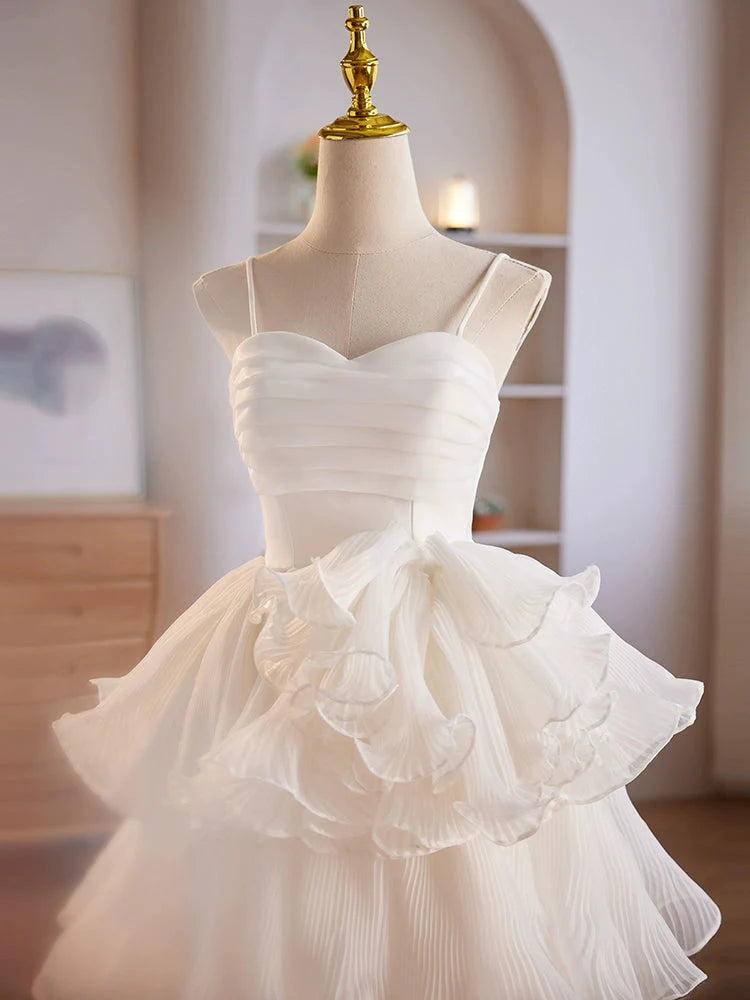 Cute Sweetheart Neck Organza White Short Prom Dress Cute Homecoming Dress