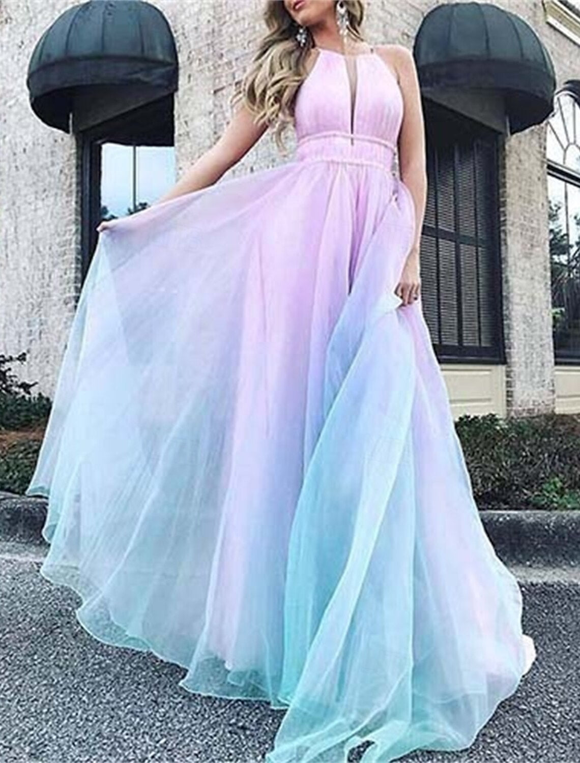 A-Line Quinceanera Dresses Elegant Dress Wedding Wedding Guest Floor Length Sleeveless Halter Neck Cotton Backless with Pleats