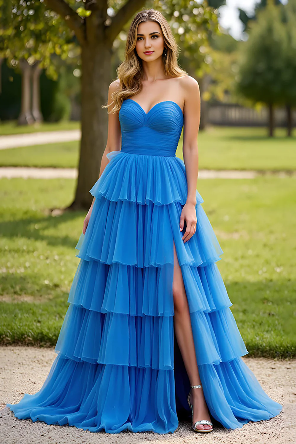 DingJiDress High Quality Dress Exquisite A Line Strapless Sweetheart Ruched Tiers With Slit Fashion Long Prom Dress